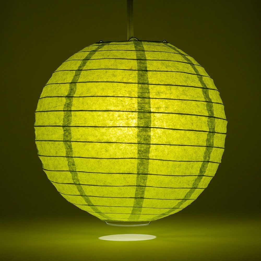 36 Large Round Chartreuse Paper Lanterns with Even Ribbing - Chinese Style Wedding & Party Decorations for Indoor/Outdoor Events