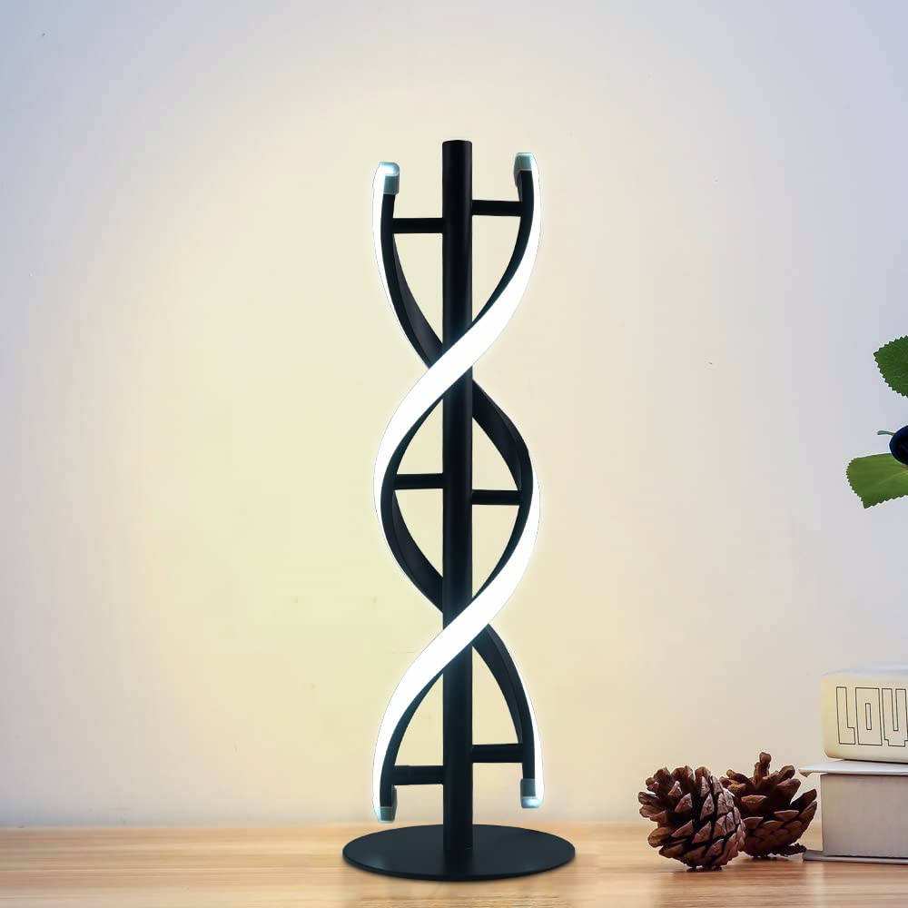 Spiral LED Table Lamp - Modern Minimalist Curved LED Desk Light, 12W Warm White Creative Acrylic LED Lamp for Bedroom, Living Room, Office & Study | Home Decor Lighting (Black Double Spiral Design)