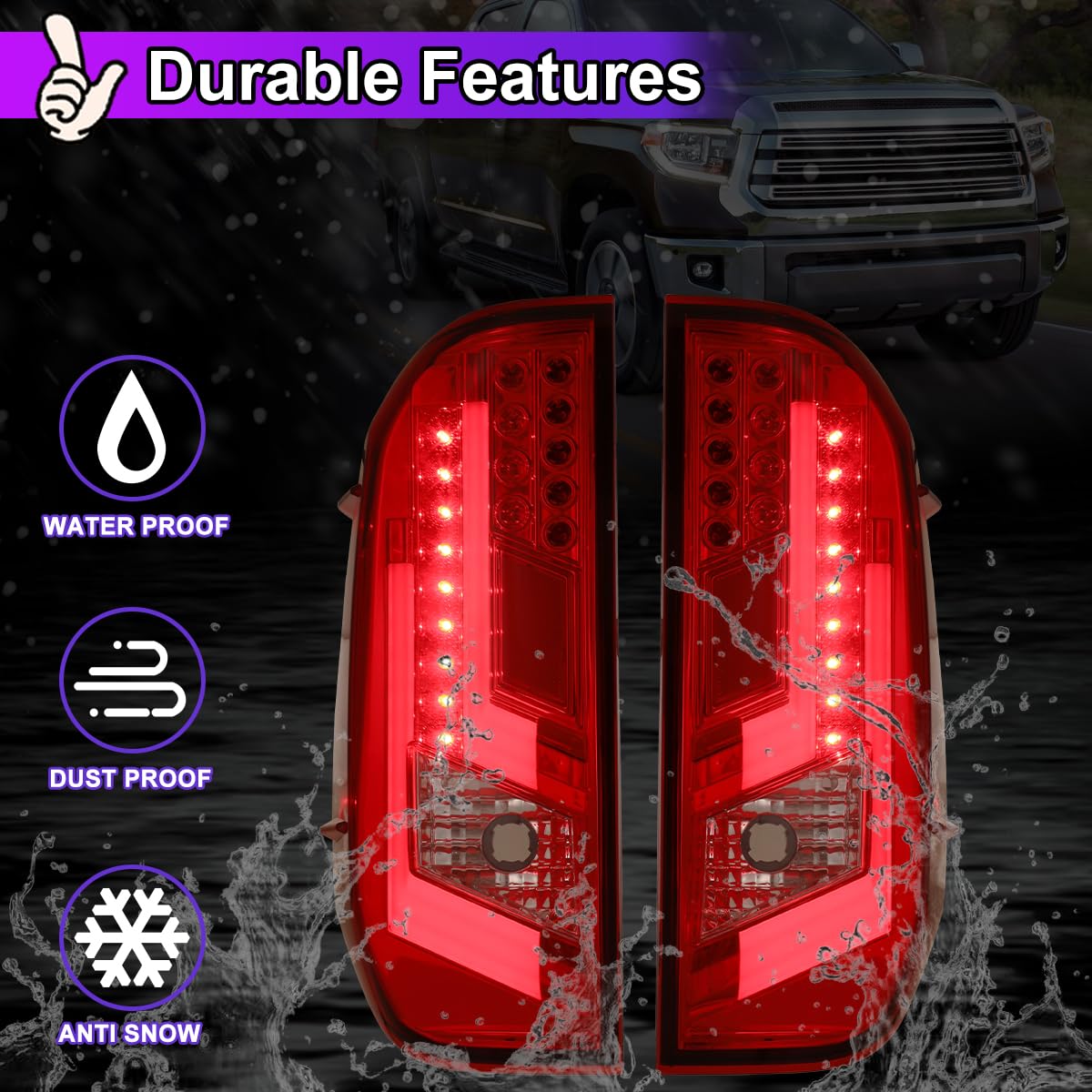 Nixon Offroad LED Tail Lights for Toyota Tundra 2014-2021 - Chrome Housing with Red Lens - Direct Replacement Rear Lamps Assembly (1 Pair) - Perfect for Off-Roading, Night Driving & Custom Truck Upgrades