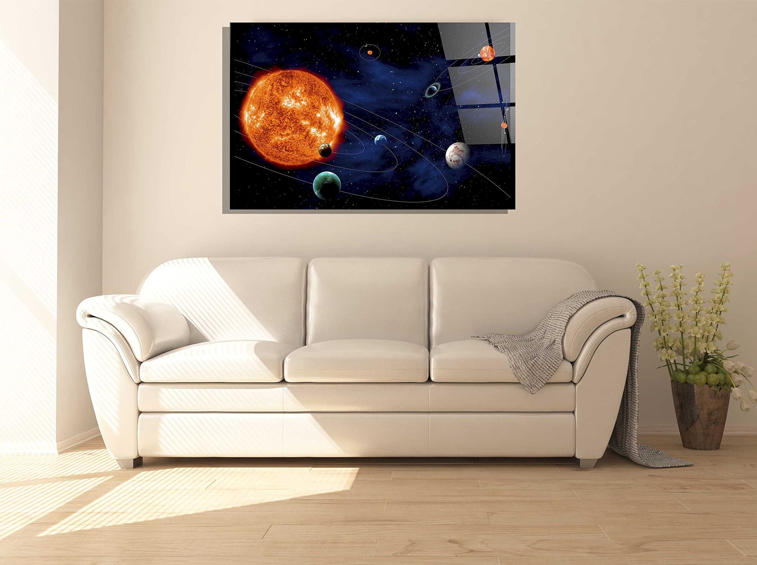 Abstract Solar System Planets Space Digital Art - Cosmic Glass Wall Decor for Home, Kids Room & NASA Fans - Perfect Gift for Astronomy Lovers & Space-Themed Room Decor