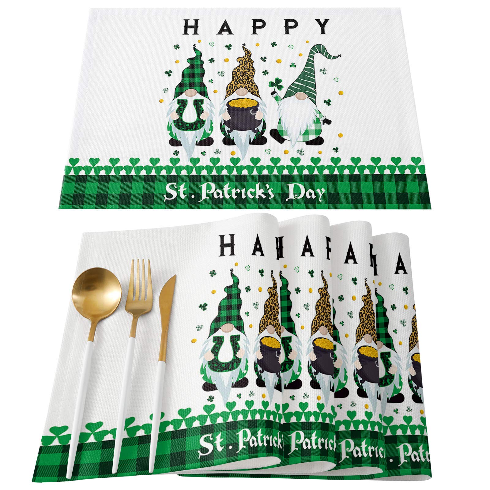 Easter Gnome Carrot Happy Placemats Set of 4 - Washable Cotton Linen Table Mats with Non-Slip Heatproof Elf Design for Kitchen & Dining | Perfect for Easter Decor, Holiday Dinners & Spring Table Settings