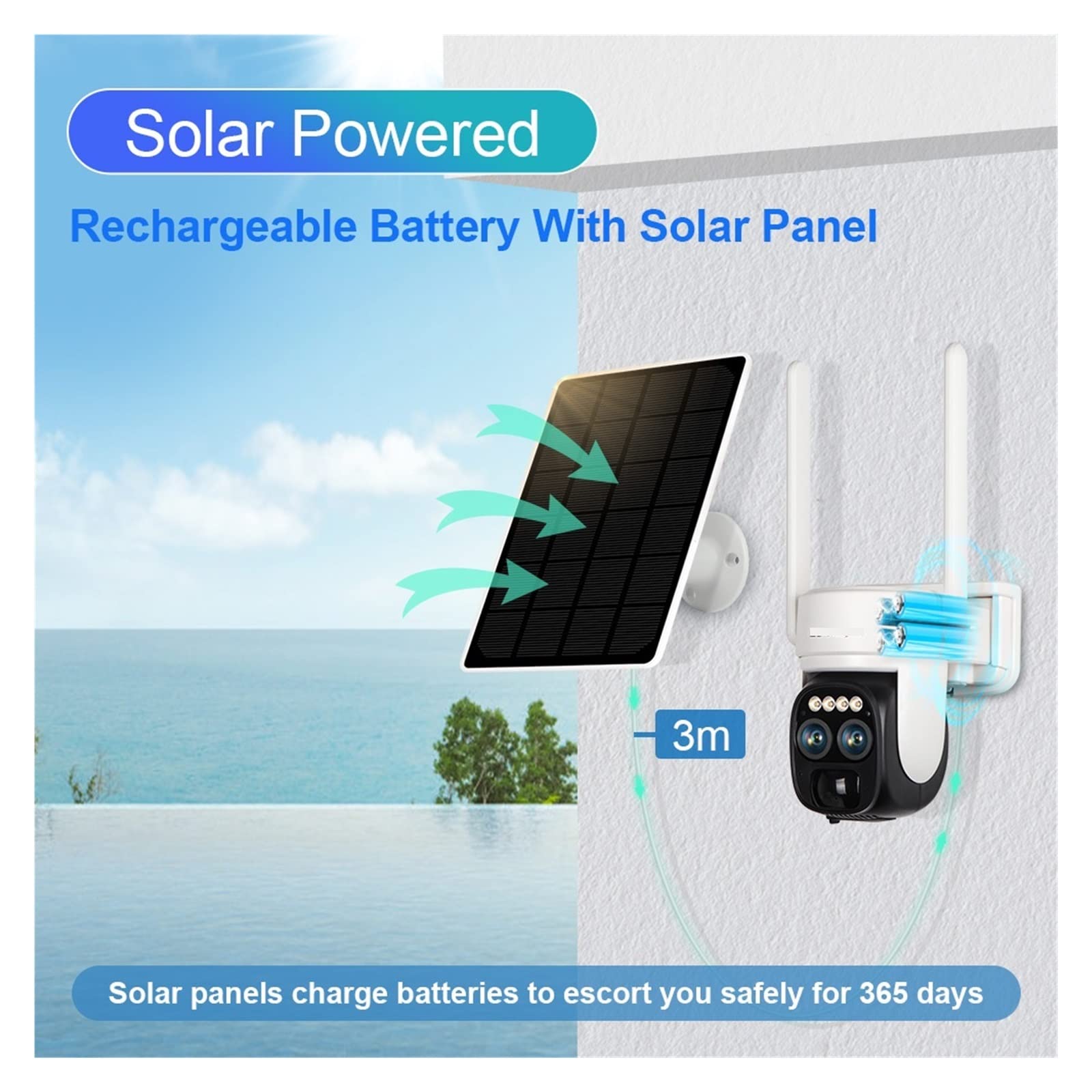 SilteD 2K Dual Lens Solar Security Camera Outdoor - 10X Optical Zoom, Two-Way Audio, Color Night Vision, Built-in Battery, 4MP WiFi (64GB Included) - Ideal for Home, Garage, Yard & Business Surveillance