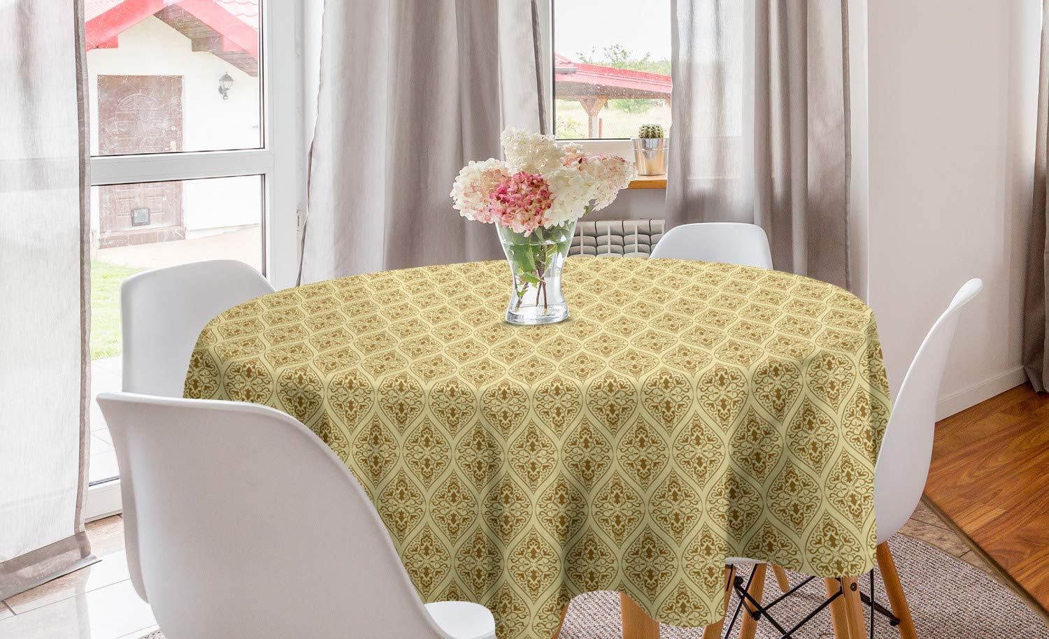 Ambesonne Vintage Damask Round Tablecloth 60