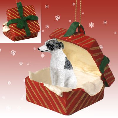Whippet Gray & White Christmas Ornament Gift Box - Handcrafted Holiday Decor for Tree, Home, and Pet Lovers