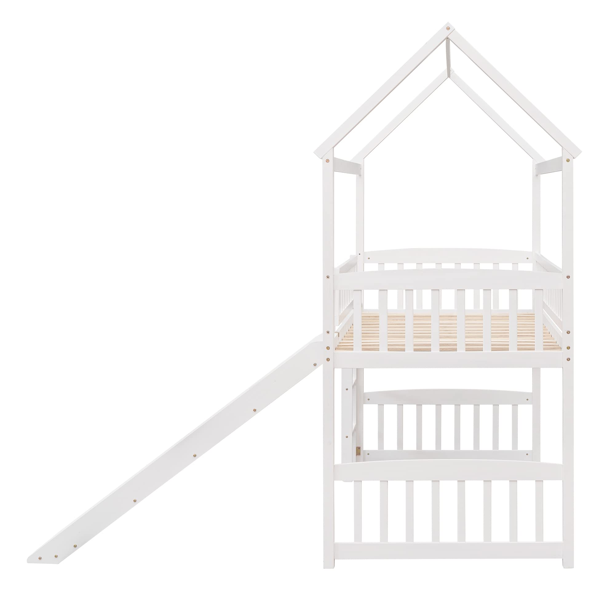 Bellemave White Wooden Loft Bed with Slide - Twin Size Kids House Bed with Roof - Fun Play Space for Toddlers, Girls & Boys - Perfect for Small Bedrooms, Playrooms & Sleepovers