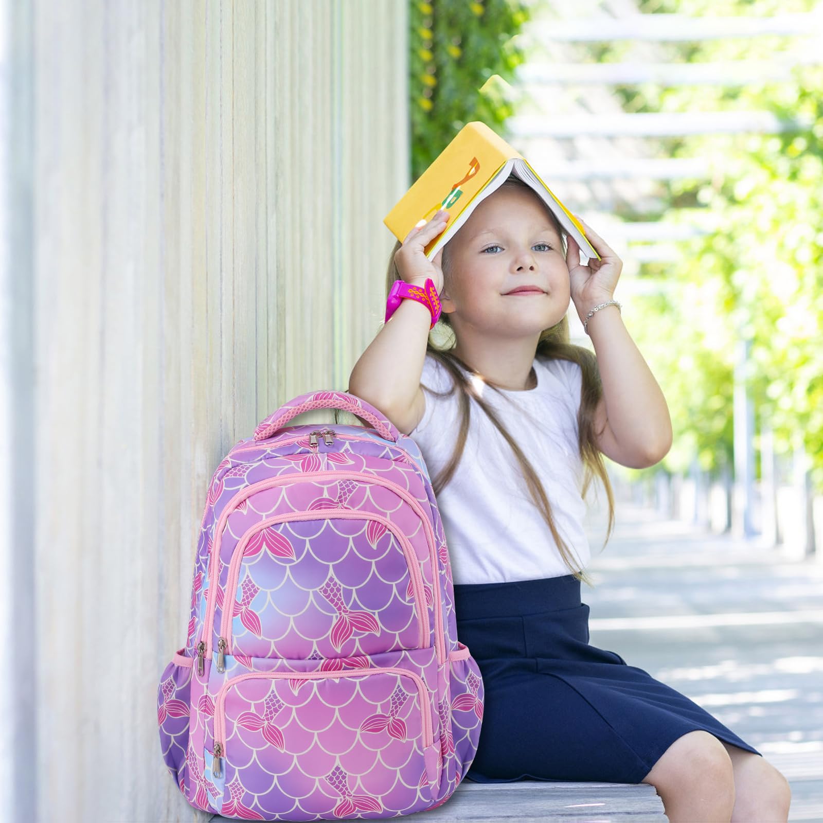 **Woosir Mermaid Themed Girls Backpack with Lunch Box - Cute School Backpack for Kindergarten, Elementary & Preschool - Durable Bookbag for Kids - Perfect Back to School Gift & Everyday Use**    *(Use Cases: Ideal for school, travel, day trips, and outdoor adventures - Great for carrying books, snacks, and essentials!)*