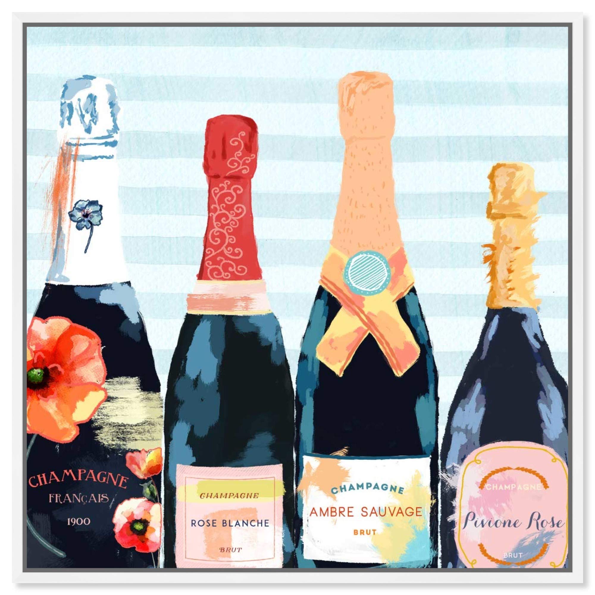 Oliver Gal Artist Co. - Blue & Orange Champagne Floral Framed Wall Art Canvas Print | 12x12 Inches | Modern Home Decor for Dining Room, Bar, Kitchen | Perfect Gift for Wine & Cocktail Lovers
