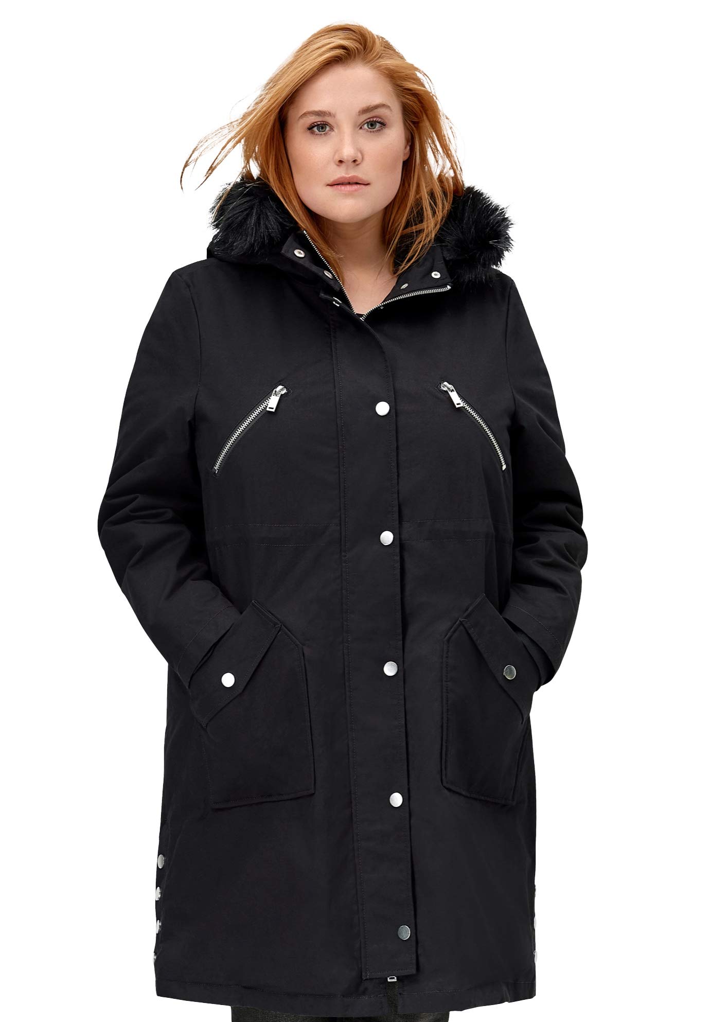 Ellos Women's Plus Size Side-Snap Zip-Front Parka Coat - Waterproof Winter Jacket for Outdoor Activities & Casual Wear
