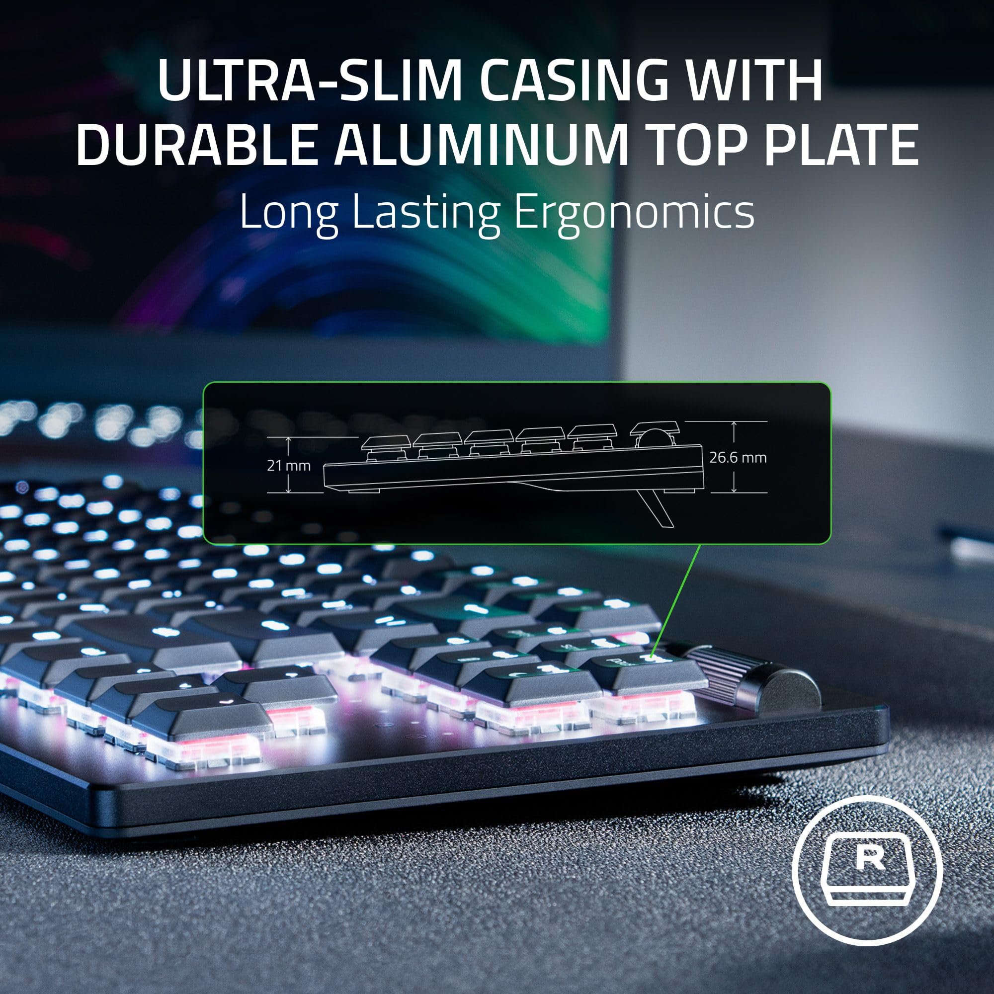 Razer DeathStalker V2 Pro TKL Wireless Gaming Keyboard - Low Profile Optical Red Switches (Linear), HyperSpeed Wireless & Bluetooth 5.0, UK Layout, Black | Perfect for Esports, Office Work & Home Gaming Setup