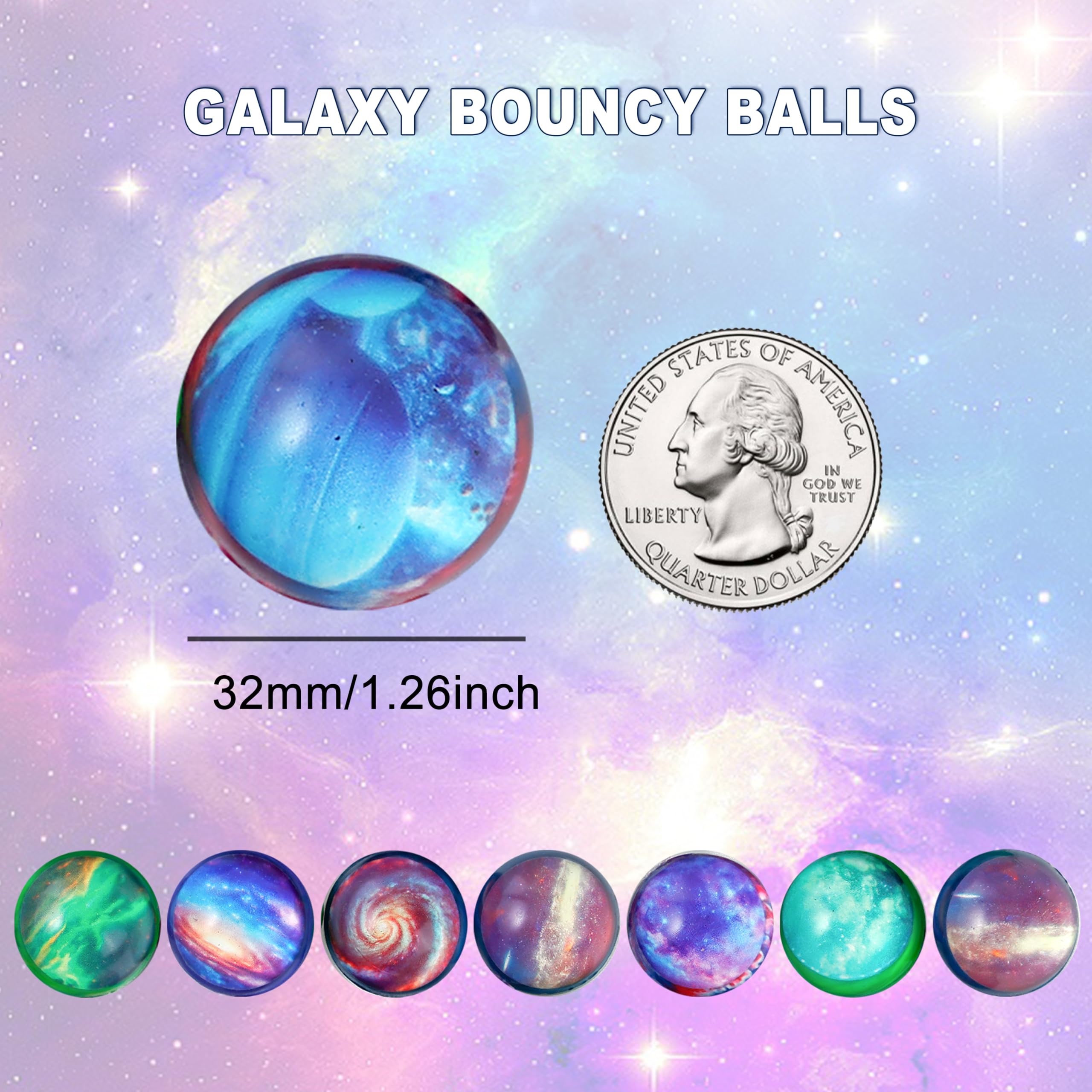 24PCS Galaxy Bouncy Balls Bulk - 32mm Space Theme Bouncy Balls for Kids Party Favors, Christmas Gift Bag Fillers - Perfect for Birthday Parties, Classroom Rewards & Space-Themed Events