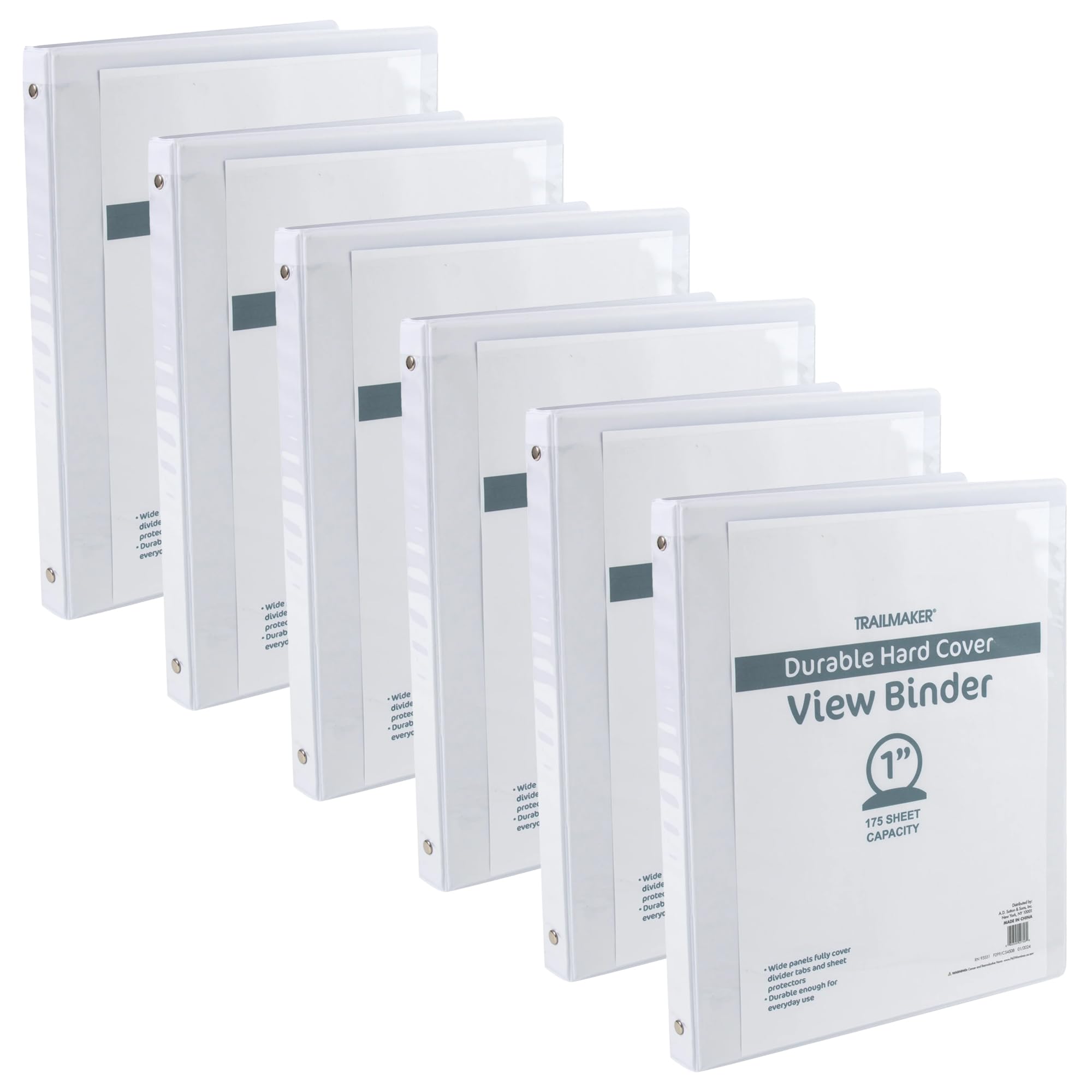 (50 Pack) 1 Inch White 3 Ring Binders with Clear View Cover & Interior Pockets - Heavy Duty Hardcover Binders for School, Office & Portfolio Organization - Bulk Teacher & Classroom Supplies - Perfect for Document Storage, Presentations & Student Projects