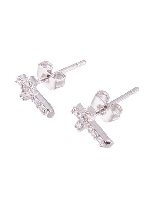 Elegant Silver Pave CZ Cross Stud Earrings for Women - Perfect for Everyday Wear, Gifts & Special Occasions
