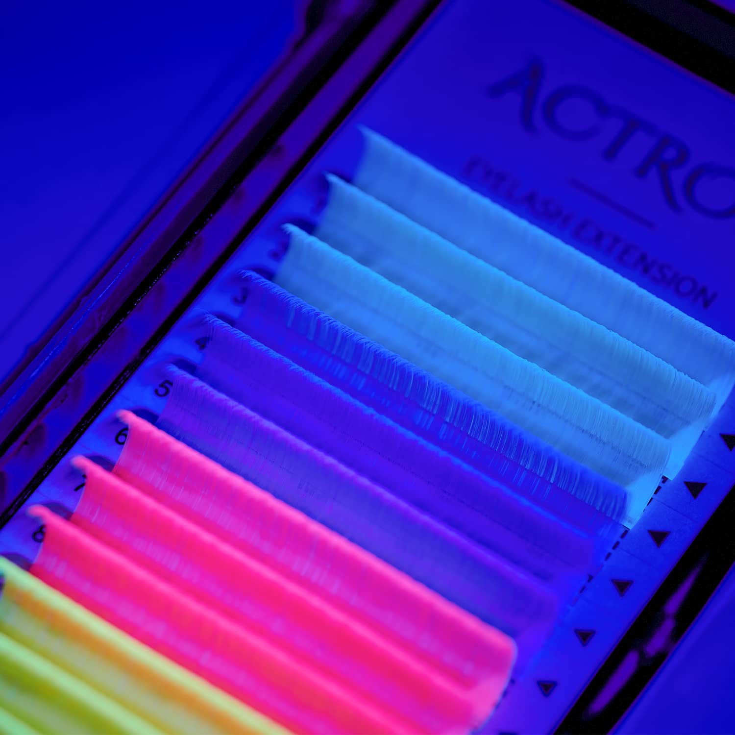 UV Glow Neon Eyelash Extensions - 13mm 0.07C Curl Colorful Fluoresent Lashes (Blue, Yellow, Purple, Pink) for Clubbing, Raves & Nightlife | Glow Under Black Light | Multi-Colored Mixed Easy Fan Lashes