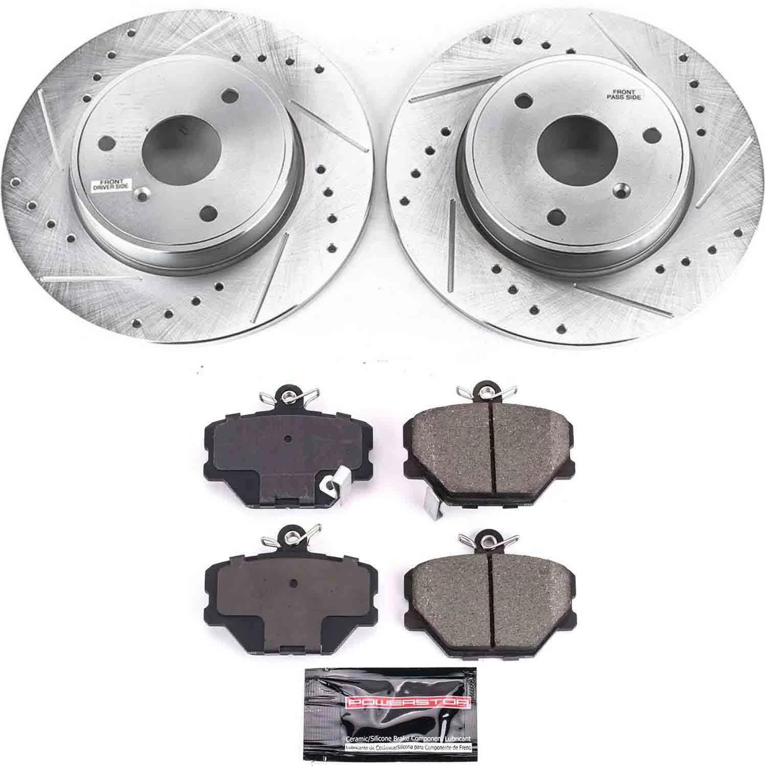 Power Stop K5695 Z23 Carbon Fiber Brake Pads & Drilled Slotted Rotors Kit - Compatible with Smart Fortwo 2008-2016 | High-Performance Braking for City Driving & Stop-and-Go Traffic