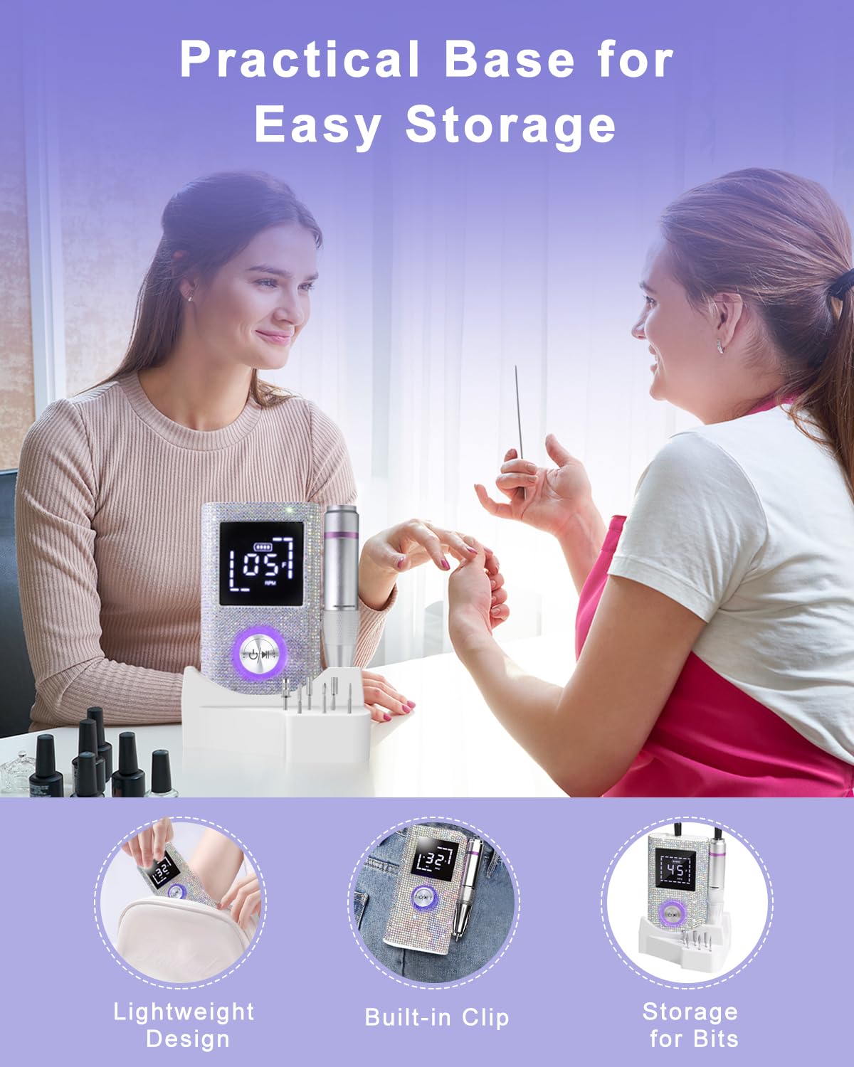 Professional Cordless Electric Nail Drill - 45000 RPM Rechargeable Diamond E-File for Acrylic & Gel Nails | Low Noise Portable Manicure Pedicure Kit | Perfect for Salon, Home & Travel Nail Care