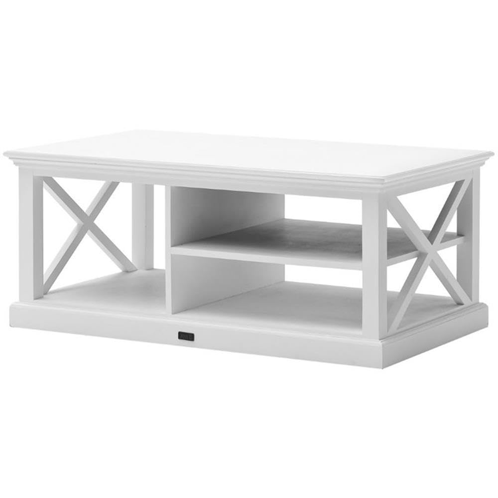 NovaSolo Halifax Pure White Mahogany Wood Coffee Table - Modern Living Room Centerpiece for Home Decor & Entertainment Spaces