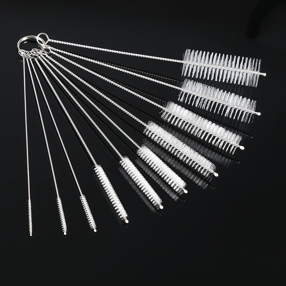 Supfine 10-Pack Straw Cleaning Brushes - Nylon Bristle Brush Set for Test Tubes, Bottles & Straws | Dishwasher Safe | Perfect for Baby Bottles, Reusable Cups & Kitchen Cleaning (White)