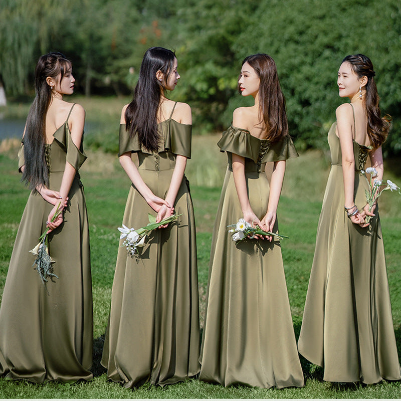 Elegant Green A-Line Long Bridesmaid Dress with Spaghetti Straps - Formal Evening Gown for Weddings, Prom & Special Occasions | Perfect for Bridal Party, Cocktail Events & Black Tie Dinners