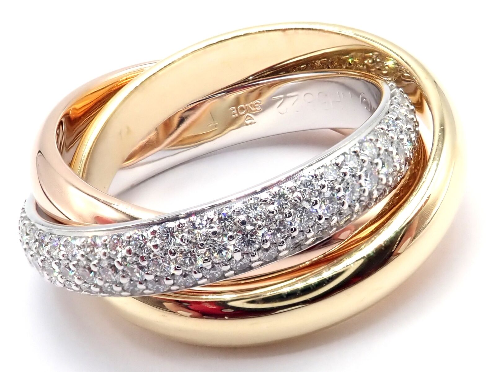 Cartier Trinity Classic Diamond Ring - 18k White, Yellow & Rose Gold Band - Size 6.75 - Luxury Wedding, Anniversary & Gift Jewelry for Women - Perfect for Engagements, Special Occasions & Everyday Elegance