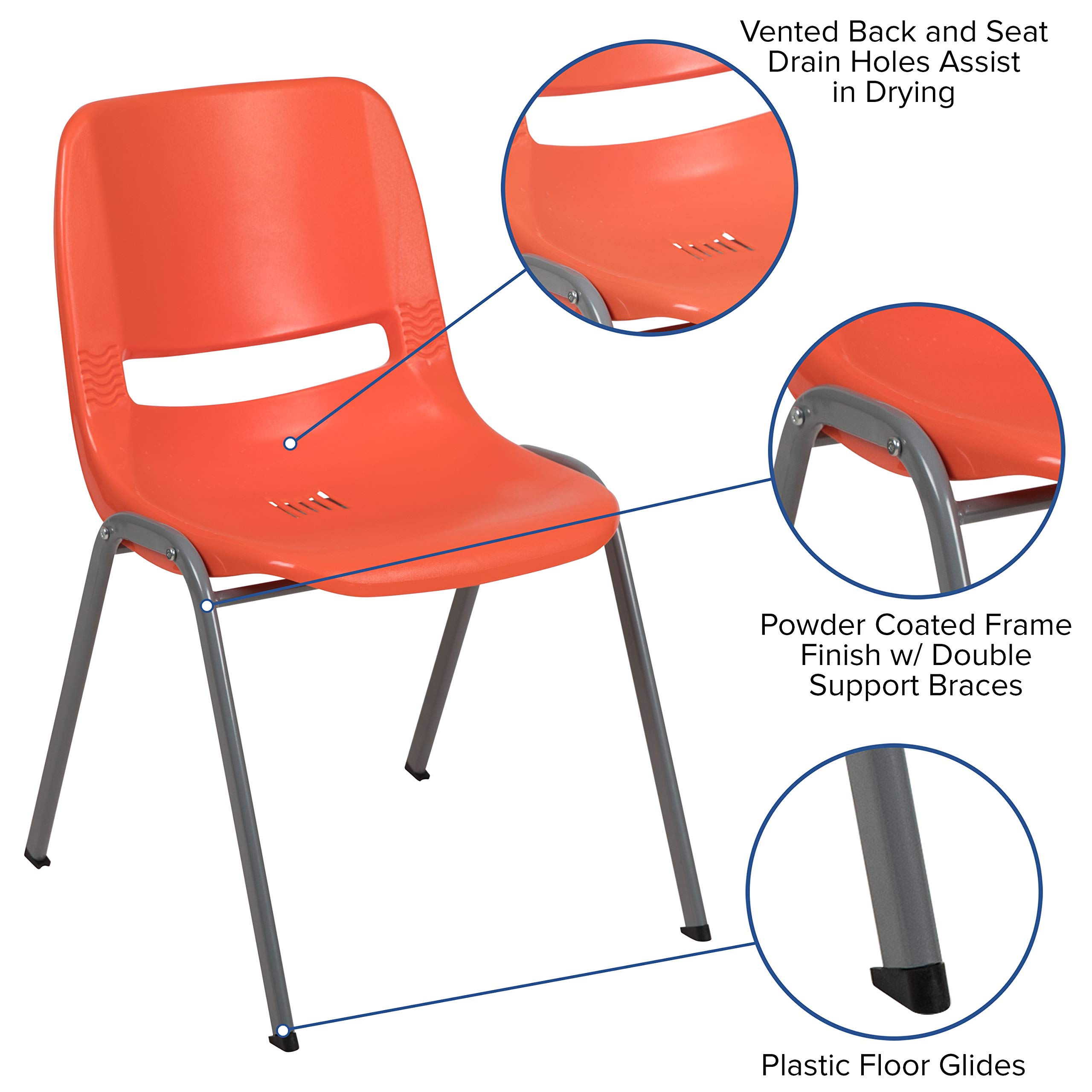 Emma & Oliver Orange Ergonomic Shell Stackable Chair - Comfortable Student Chair for Classroom, Office Guest Chair - Perfect for Schools, Libraries, and Waiting Areas