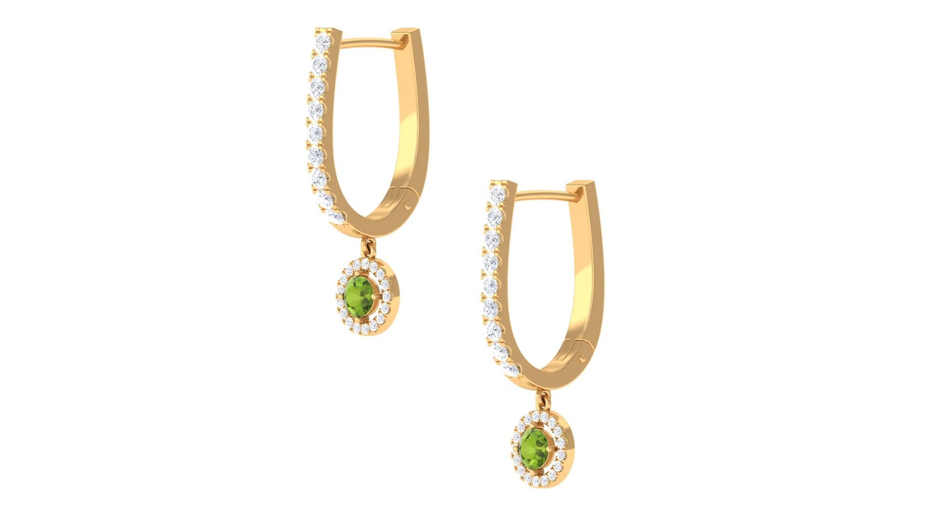 1.25 Cttw AAA Quality Peridot & Moissanite J Hoop Drop Earrings for Women - 14K Solid Gold Jewelry - Perfect for Weddings, Parties & Special Occasions