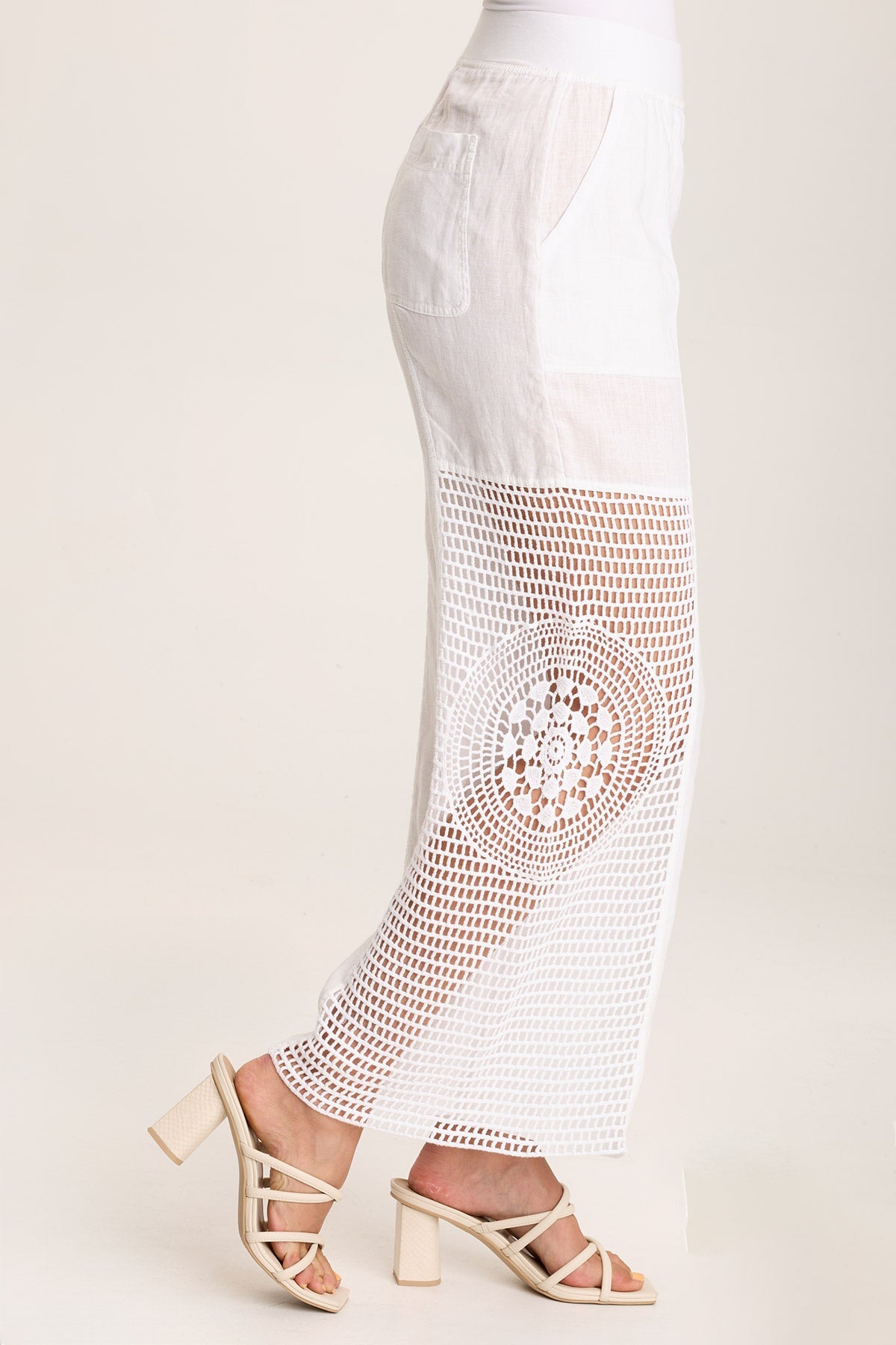 Trendy Linen Crochet Wide Leg Pants for Women - Boho Chic Summer Beach Pants - Perfect for Vacation, Yoga & Casual Outfits