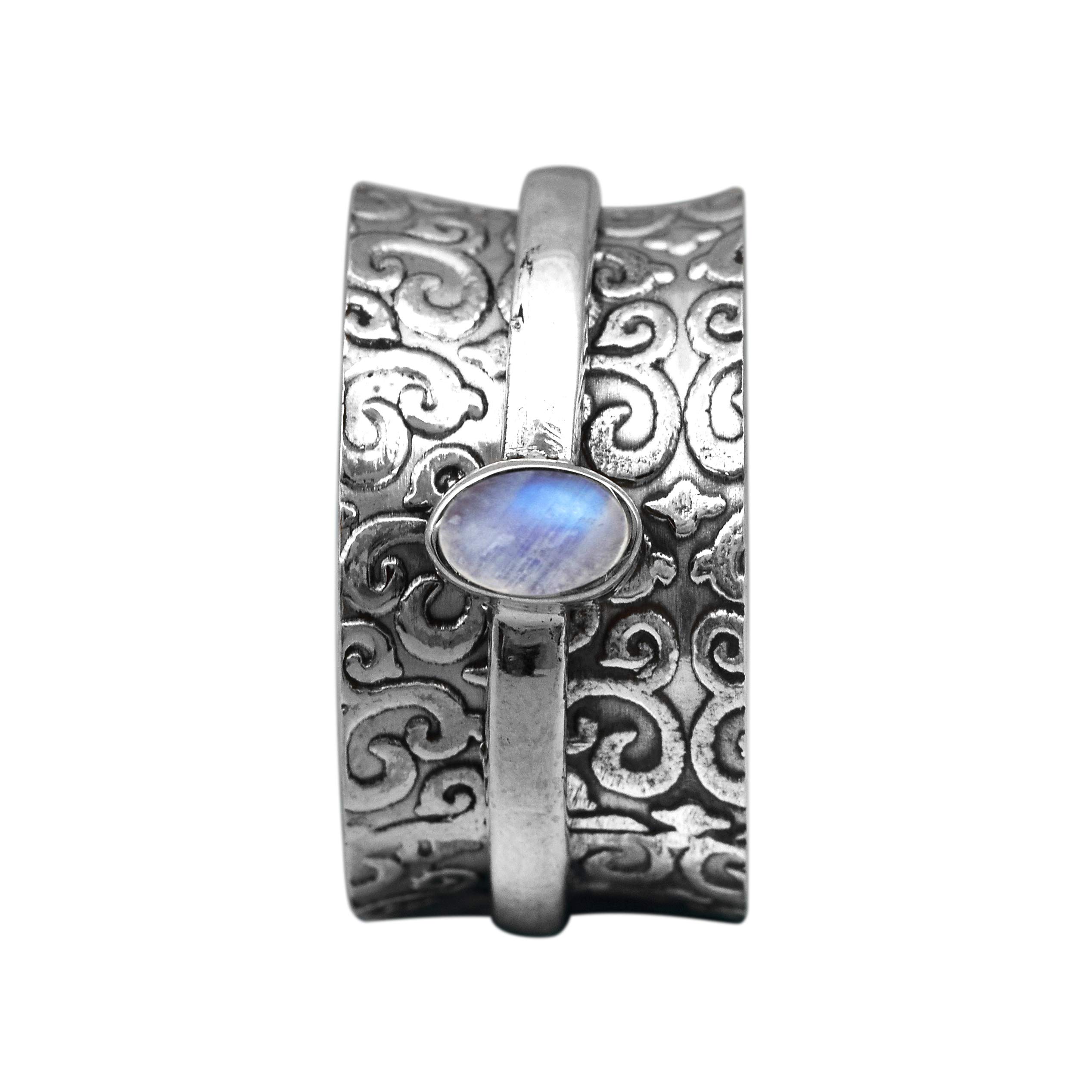Spinner Ring with Gemstone Filligree Design - 925 Sterling Silver Meditation Ring for Anxiety Relief & Stress Reduction | Perfect for Relaxation, Mindfulness, and Daily Wear