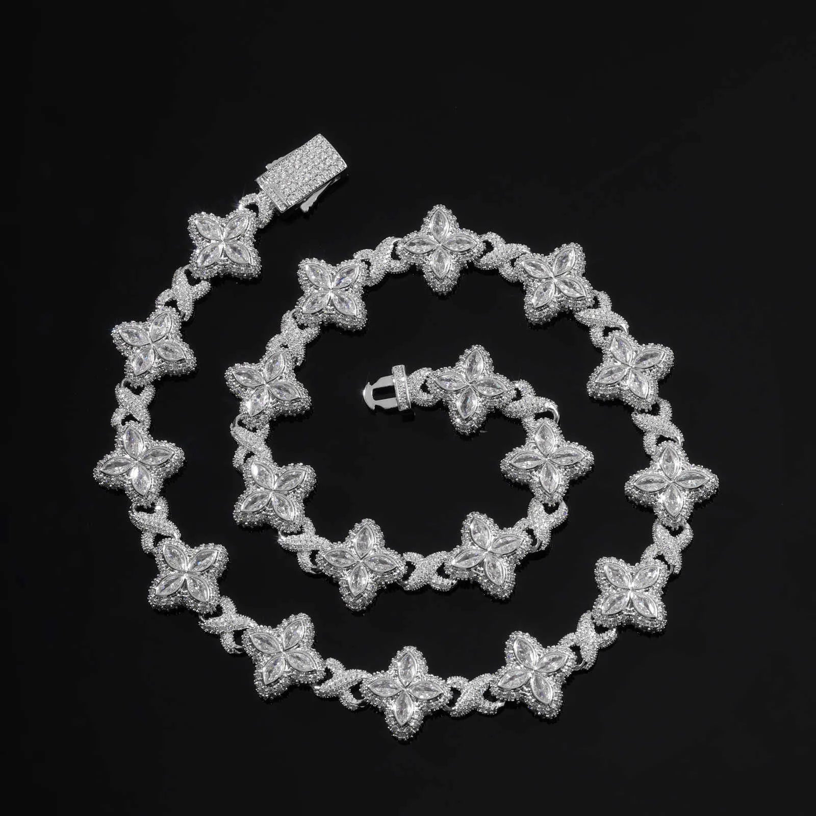 22 Flower VVS Moissanite Iced Out Cuban Link Chain Necklace for Women - Luxury Hip Hop Jewelry Gift for Birthday, Anniversary & Valentine's Day