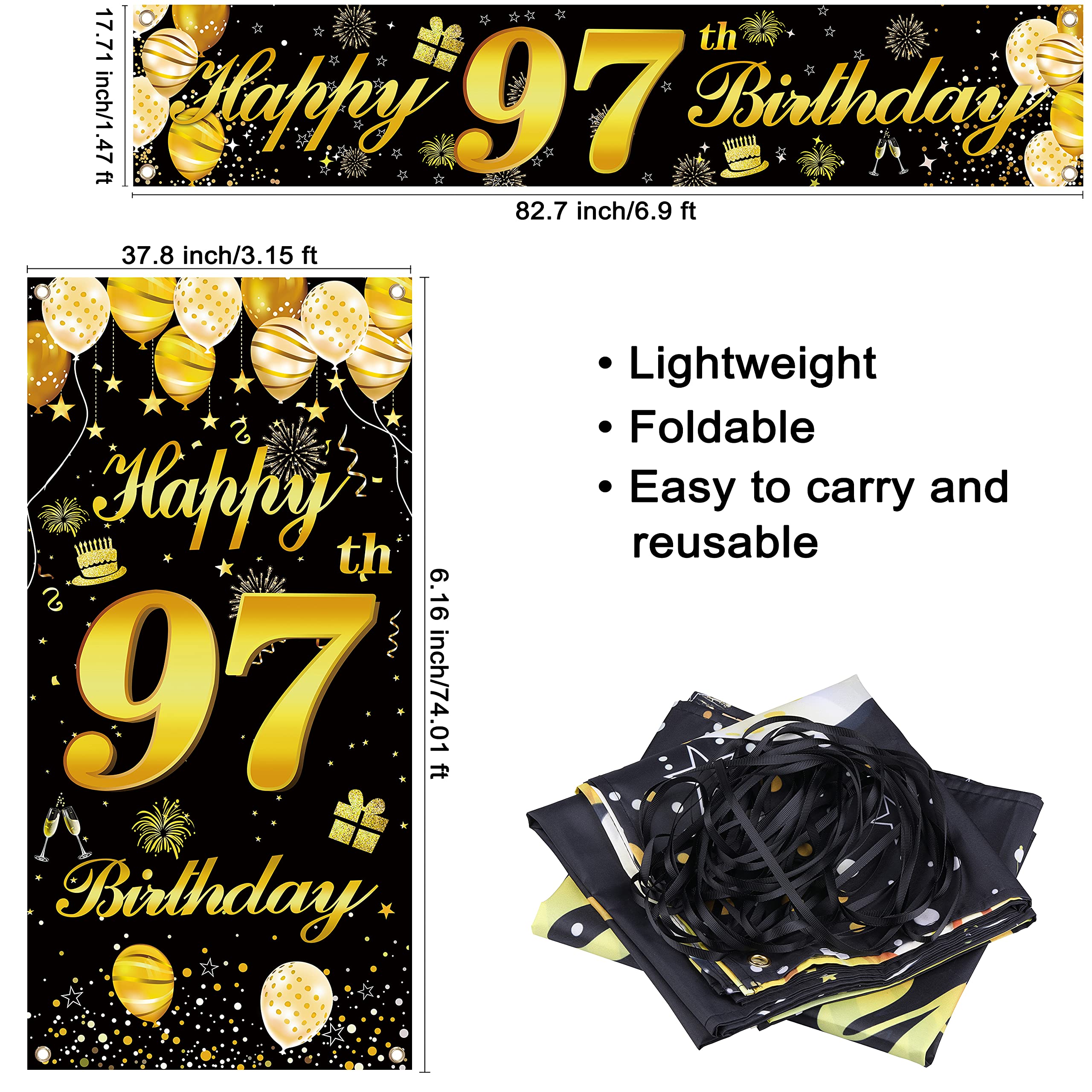 97th Happy Birthday Banner - Premium Birthday Party Decorations for Men - Large Door Sign & Backdrop for Milestone Celebrations, Retirement Parties & Family Gatherings