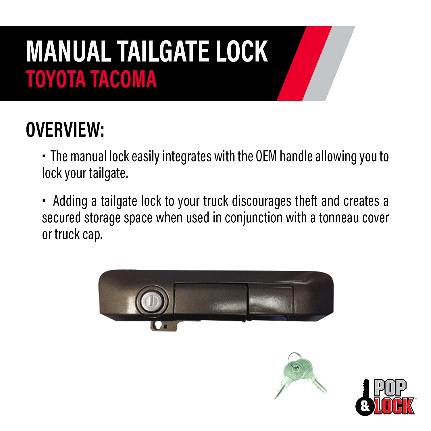 Pop & Lock PL5506 Manual Tailgate Lock for 2005-2015 Toyota Tacoma Trucks | Pyrite Mica Color | Secure Anti-Theft Protection | Perfect for Parking Lots, Construction Sites & Outdoor Adventures