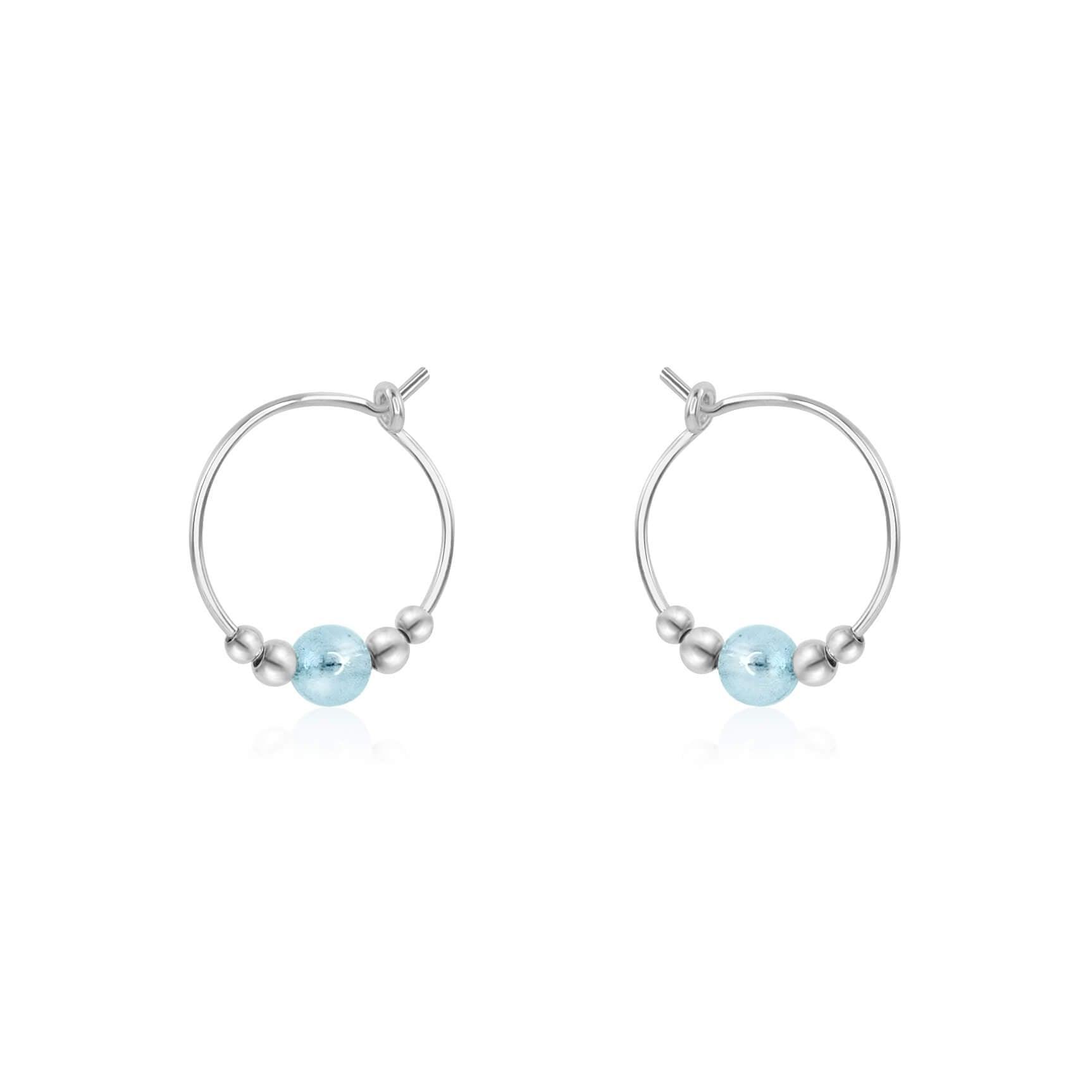 Tiny Blue Aquamarine Bead Hoop Earrings - Dainty Gemstone Jewelry for Women - Perfect for Everyday Wear, Parties & Gifts