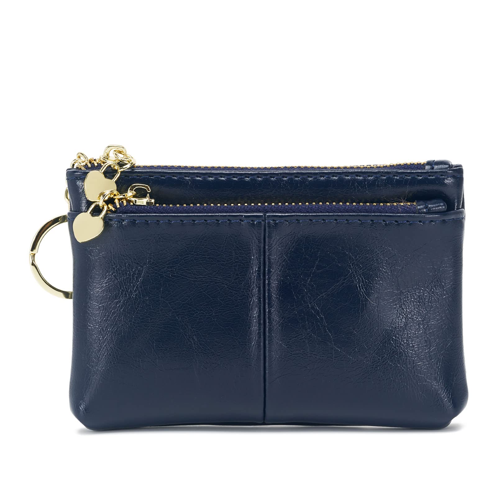 ZOOEASS Women's PU Leather Mini Wallet with Triple Zipper, Key Ring & Card Holder - Navy Blue | Compact Coin Purse for Everyday Use, Travel & Gift Giving