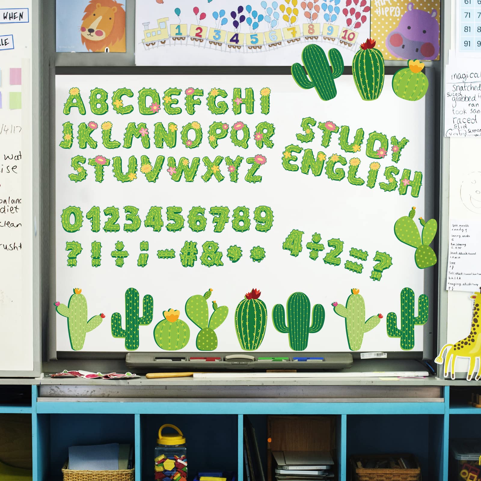 Whaline 110Pcs Cactus Classroom Decor Set - Alphabet Letters, Numbers & Symbols Cutouts for Bulletin Boards, DIY Projects, Back to School Decorations - Perfect for Kids Classroom, Summer Party, and Cactus-Themed Events