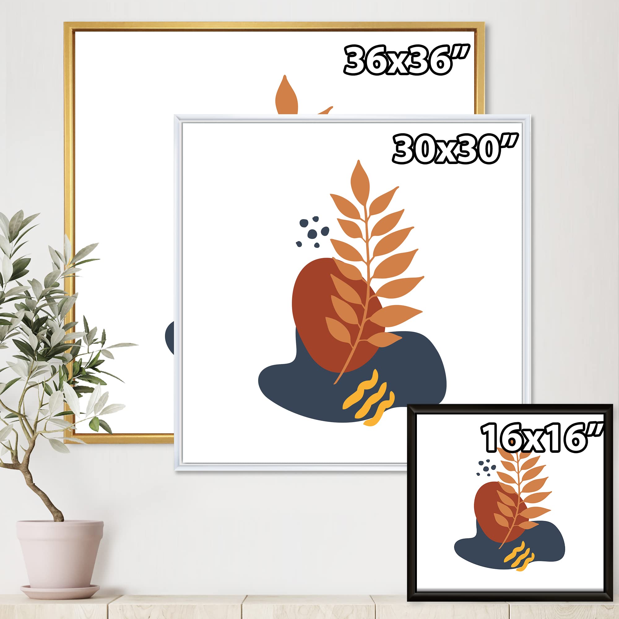 Abstract Floral Minimalist Wall Art - Modern Framed Canvas Print for Living Room & Bedroom Decor | DesignQ Flowers on Shapes VIII