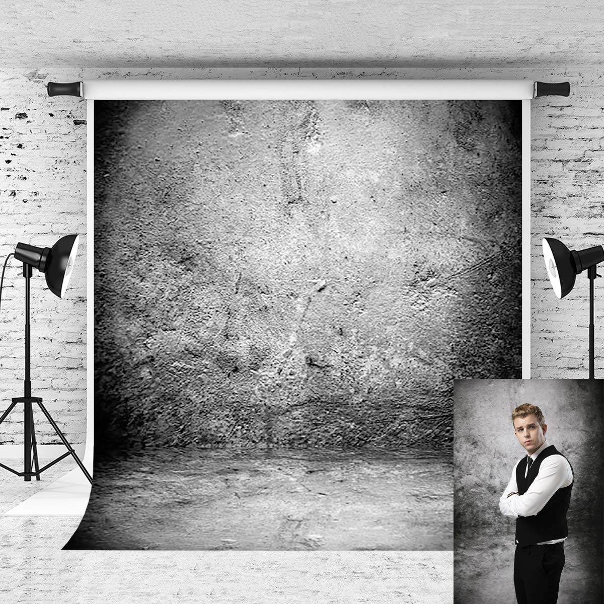 10x10ft Grey Retro Stone Wall Backdrop - Photo Studio Props for Photography
