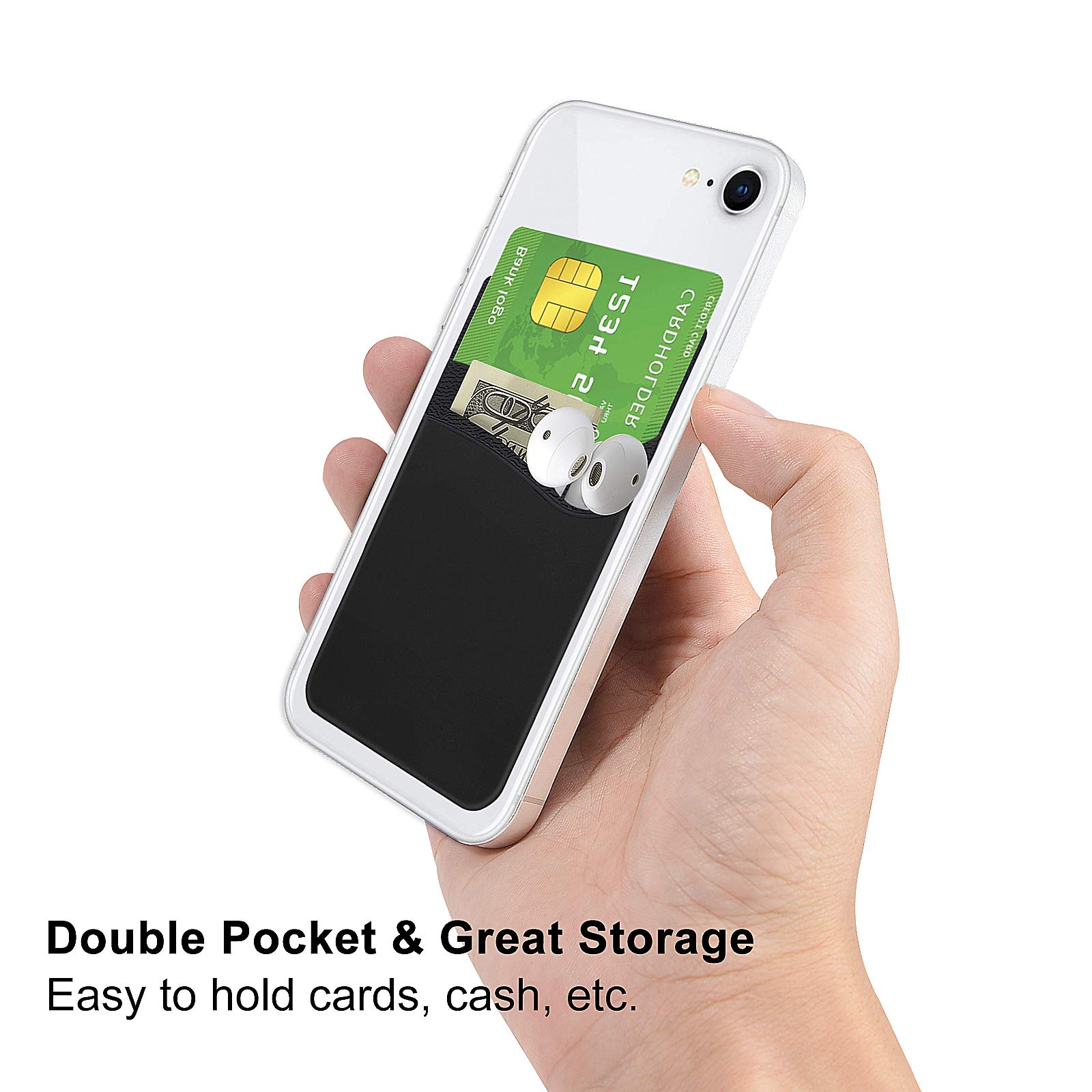 Senose Phone Wallet - Stick On Card Holder for iPhone, Android & Samsung Galaxy - 5 Pack | Slim Back of Phone Storage for Credit Cards & IDs | Perfect for Travel, Shopping & Everyday Use