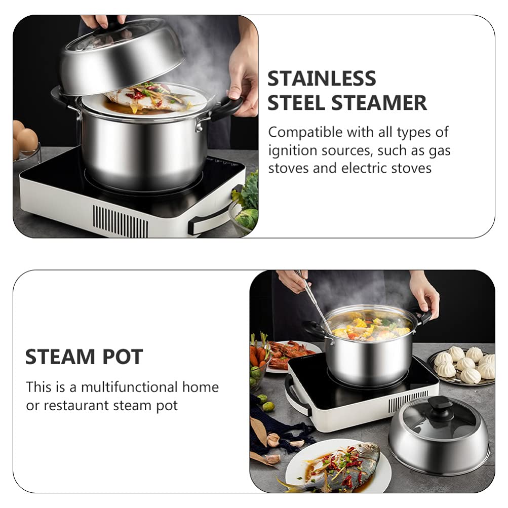 1pc Stainless Steel Steamer Stockpot - 5QT Multi-Purpose Kitchen Cookware for Soup, Vegetables & Seafood | Perfect for Home Cooking, Meal Prep & Healthy Steam Cooking