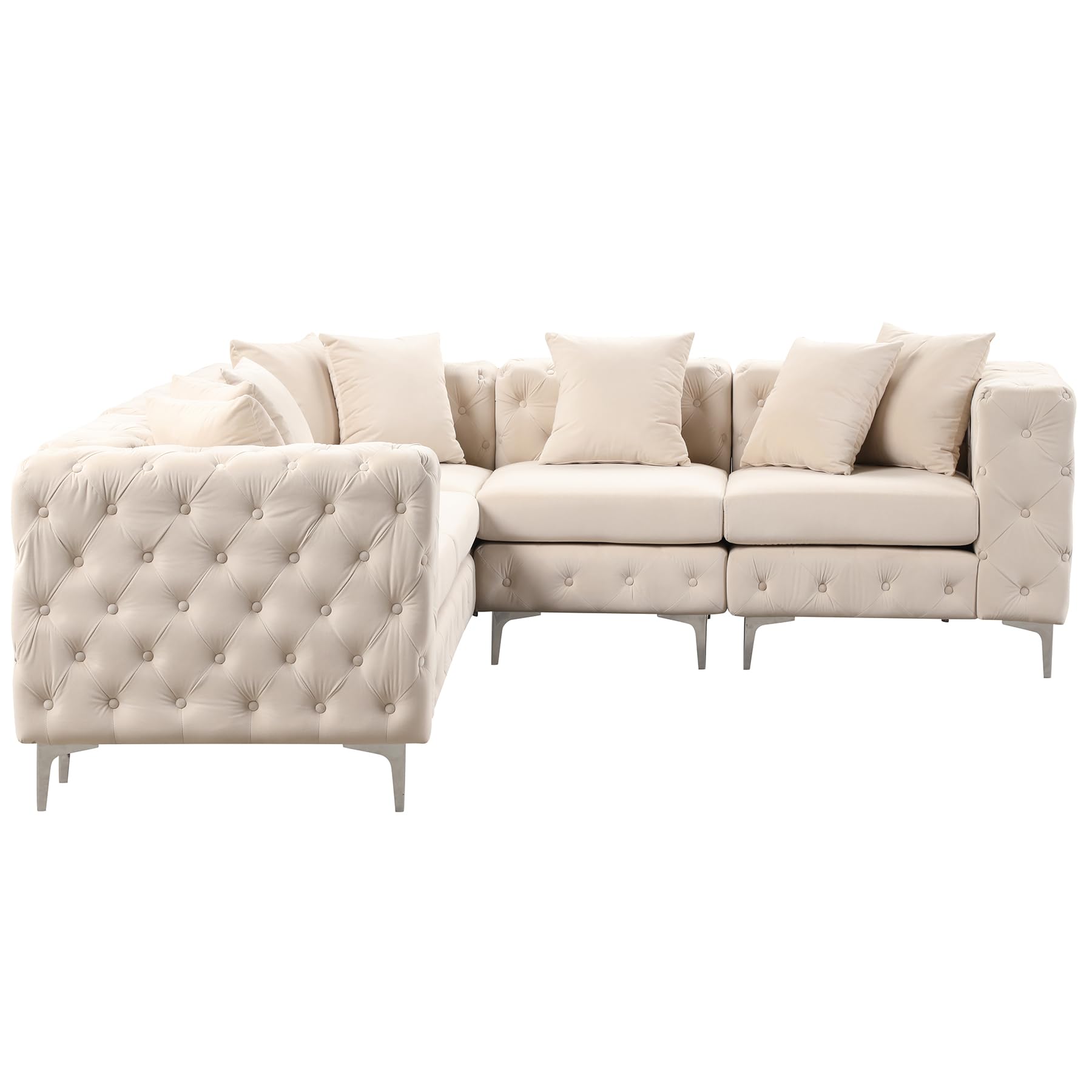 Modern L-Shaped Sectional Sofa 5-Seater Modular Couch with Reversible Chaise - Soft Tufted Velvet Upholstery, Beige Convertible Living Room Furniture for Small Spaces & Family Gatherings