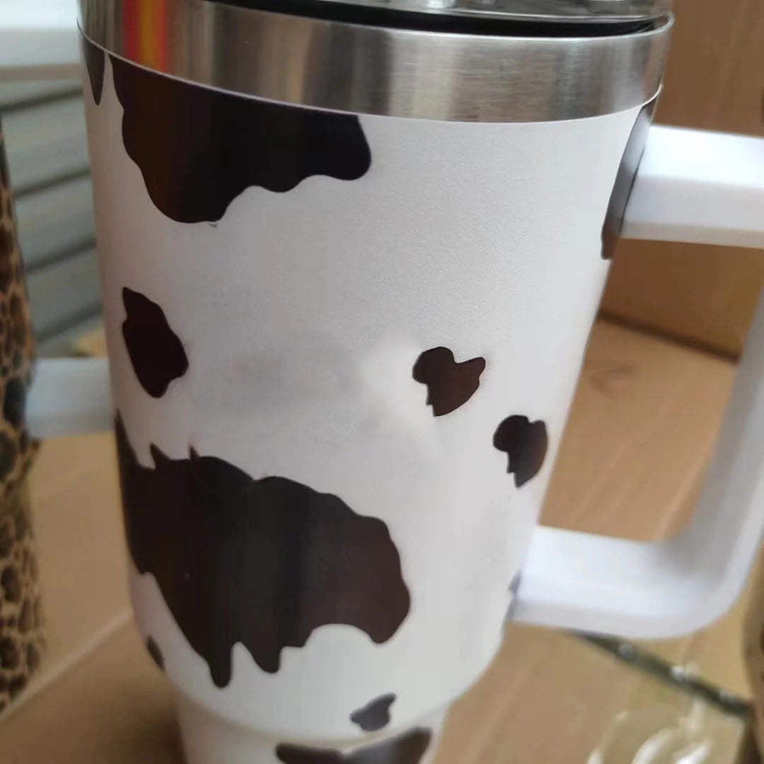 Leopard Print Stainless Steel Insulated Tumbler with Handle - 20oz Double Wall Vacuum Cup for Hot & Cold Drinks - Perfect for Travel, Office, and Outdoor Adventures