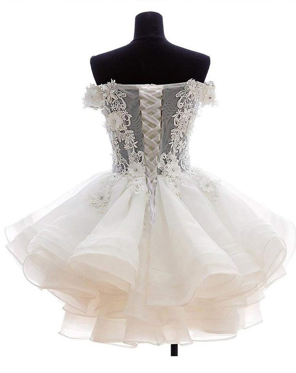 ANGELA Women's Off The Shoulder Organza Short Homecoming Dress - Black Lace-Up Prom Dress for 20 Plus Size, Perfect for Homecoming, Prom Night, Cocktail Party and Special Occasions