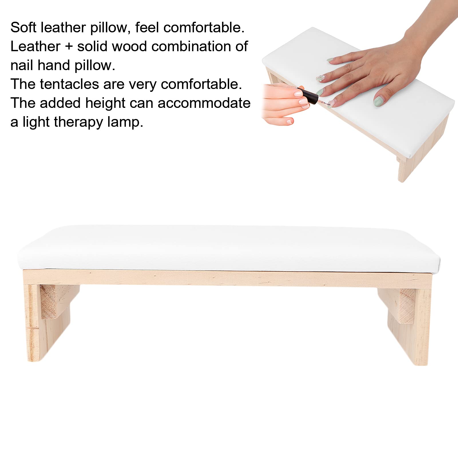 Professional Nail Arm Rest Cushion - Soft PU Leather Hand Pillow with Solid Wood Base for Nail Art Salon & Home DIY | Comfortable Support for Manicures, Pedicures & Nail Technician Work (White)