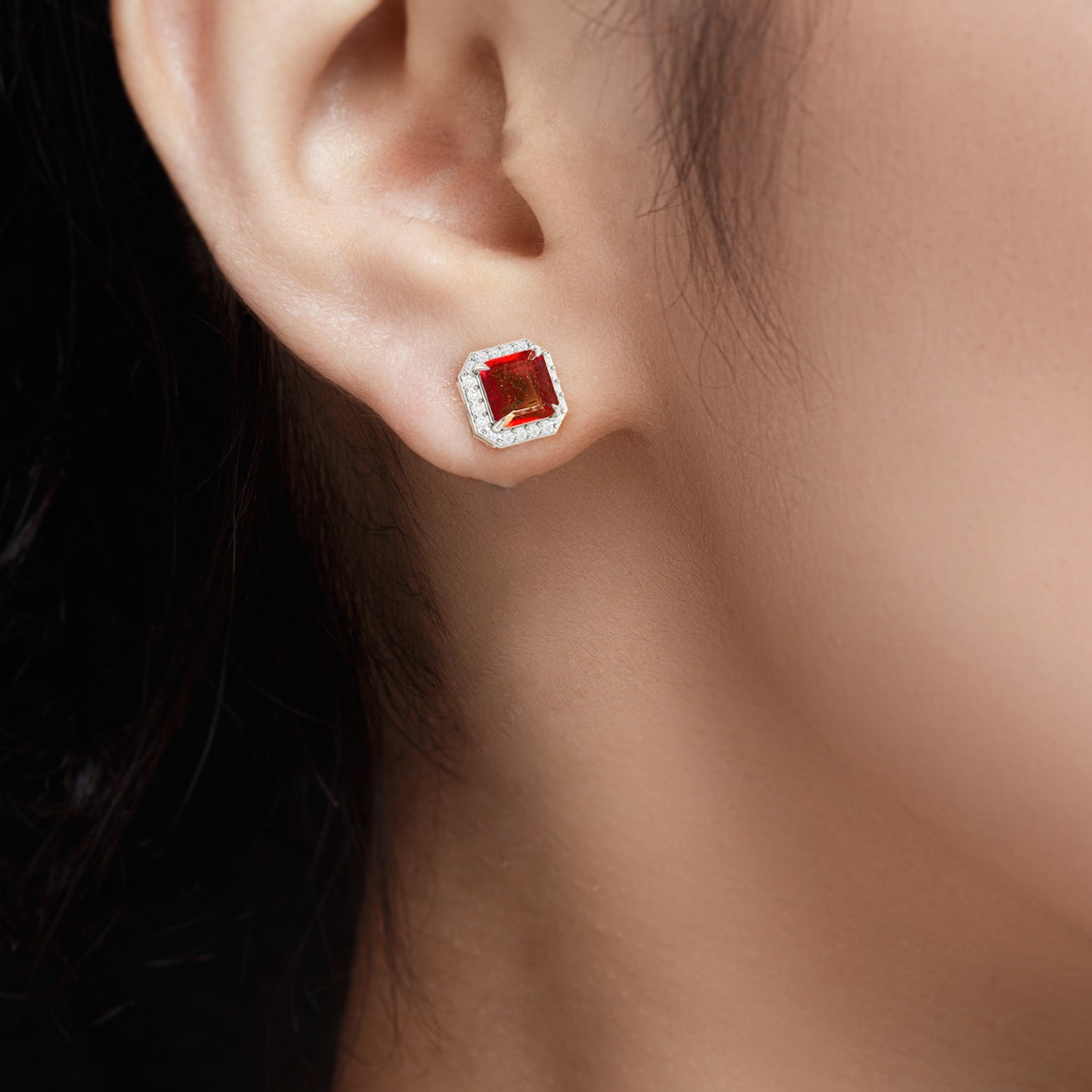 Natural Ruby Stud Earrings for Women - 14K Gold Plated Push Back Earrings for Daily Wear, Gift & Special Occasions