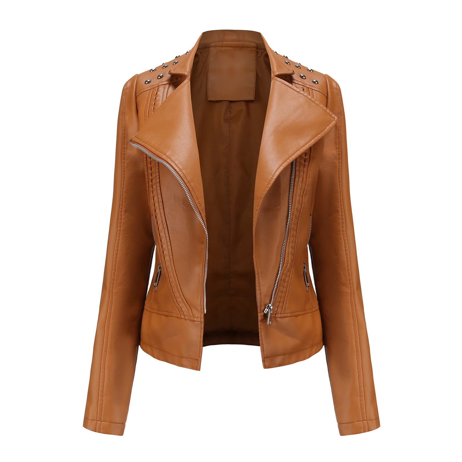 Women's PU Leather Jacket - Vintage Moto Biker Jacket with Zip Pockets, Short Coat for Autumn & Spring | Casual Outfit, Streetwear Fashion, Night Out, Motorcycle Riding