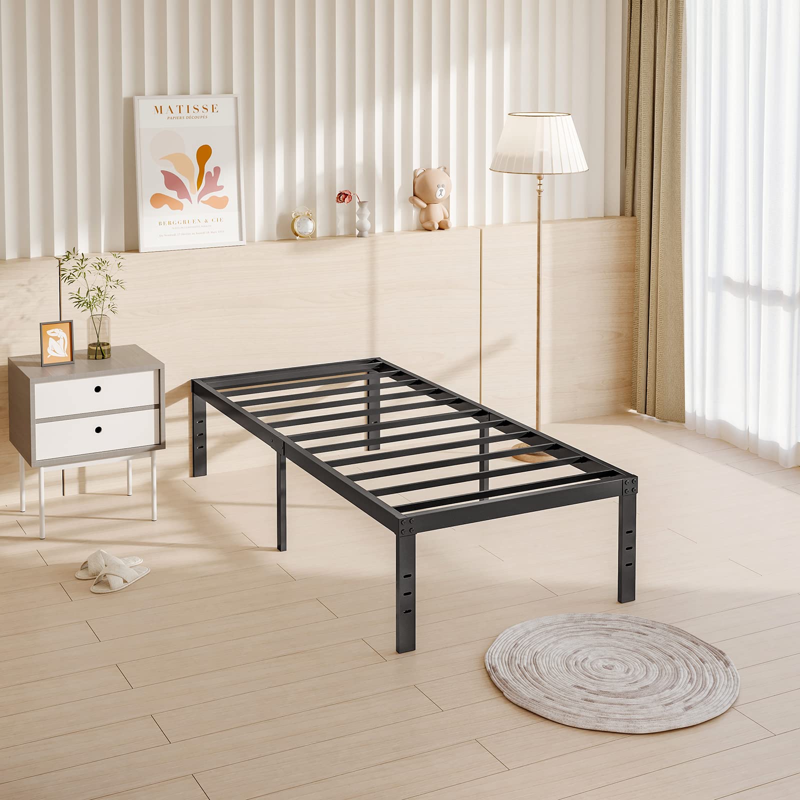 COMASACH 16 Inch Twin Bed Frame - Heavy Duty 3500 lbs Metal Platform Bed with No Box Spring Needed | Noise-Free & Non-Slip Mattress Foundation in Black | Perfect for Kids Rooms, Guest Beds & Small Spaces
