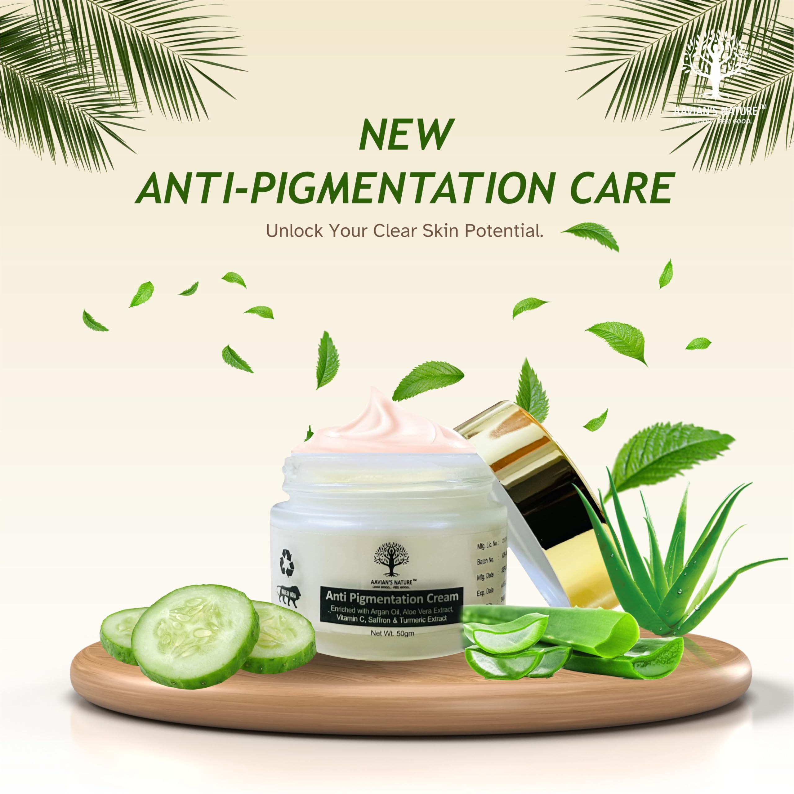 Aavian's Anti-Pigmentation Face Cream with Argan Oil, Aloe Vera & Vitamin C – 50g Brightening Treatment for Dark Spots & Uneven Skin Tone | Perfect for Daily Skincare Routine & Nighttime Repair