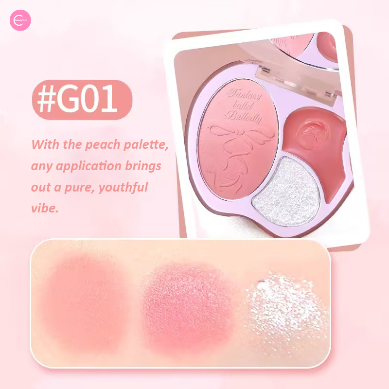 GOGOTALES 3-in-1 Blush Highlighter Palette - Natural Glow Makeup Set for Cheeks, Contour & Highlighting | Perfect for Everyday Wear & Special Occasions