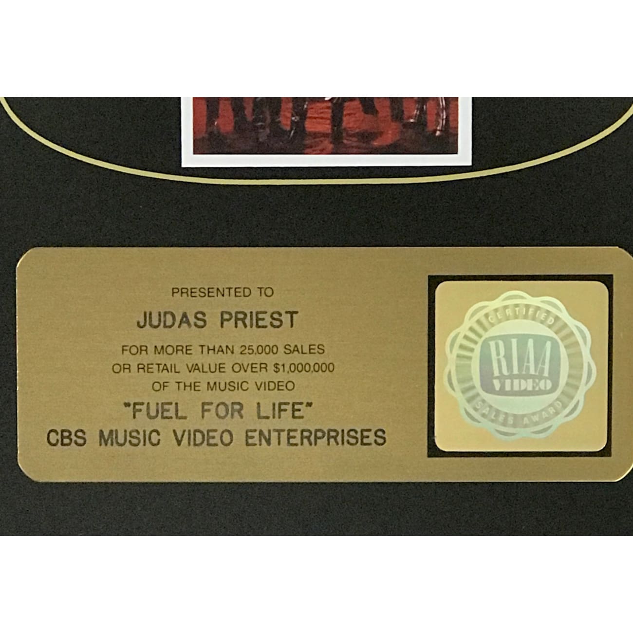 Judas Priest Fuel For Life 1987 RIAA Gold Video Award - Rare Collectible for Music Fans & Metal Memorabilia Collectors - Perfect for Display in Music Rooms, Man Caves & Rock Collections