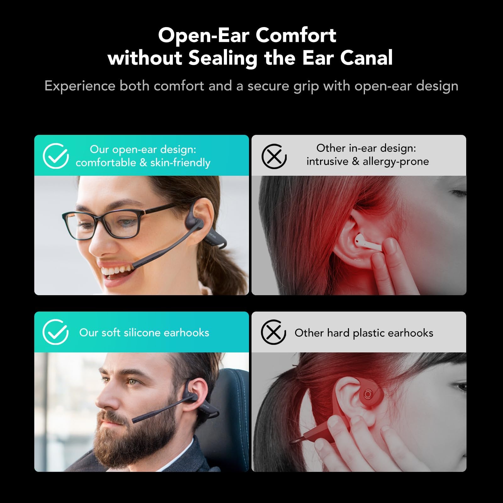NUROUM OpenEar Pro Wireless Bluetooth Headphones with ENC Noise Cancelling Mic - Bluetooth 5.3 Multi-Point Connection, Sweatproof Design, 15H Battery Life - Perfect for Driving, Office Work, Workouts & Outdoor Activities