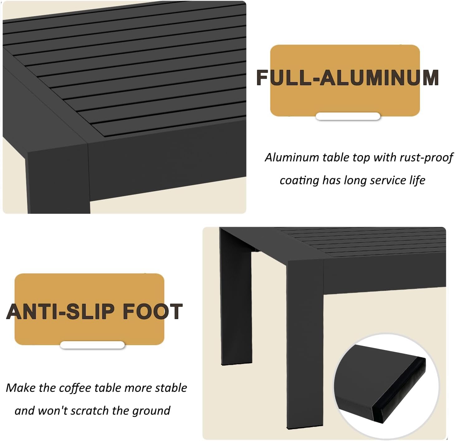 LayinSun 4-Piece Outdoor Aluminum Patio Furniture Set - Modern Sectional Conversation Sofa with Coffee Table for Backyard, Garden, and Poolside Relaxation