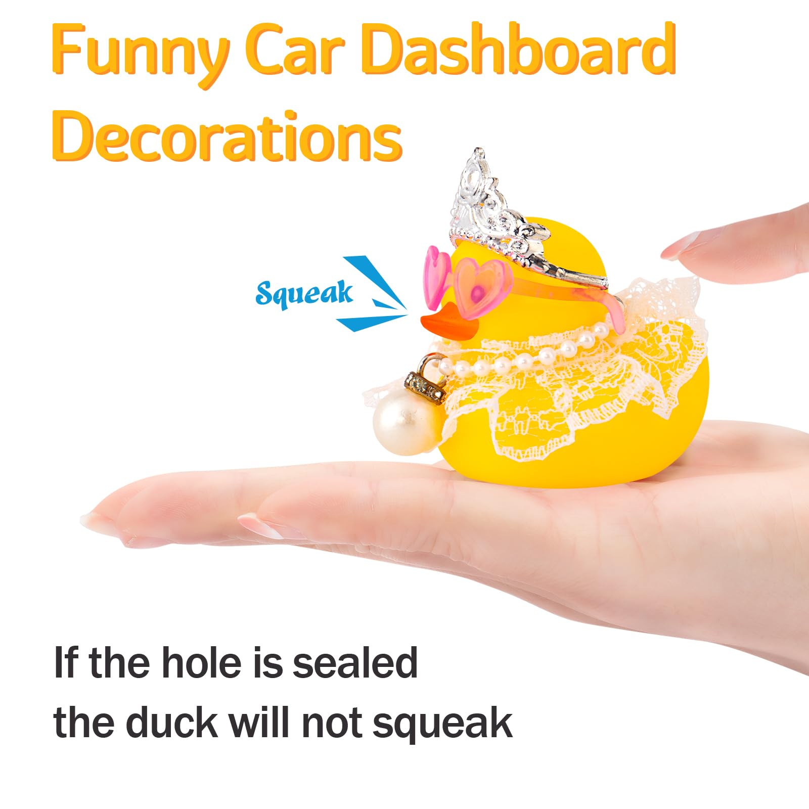 Wonuu Cute Pink Lace Rubber Duck Car Decor with Heart Sunglasses & Pearl Necklace - Fun Dashboard Accessory for Car Interior Decoration & Gift Idea